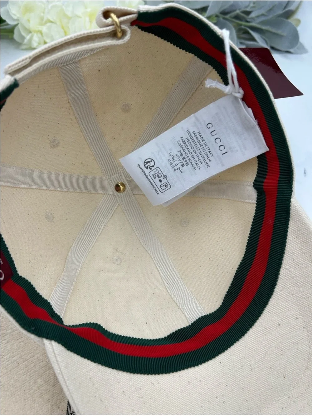 Unisex, Gucci, gold logo, cream canvas, baseball cap size XL made in Italy